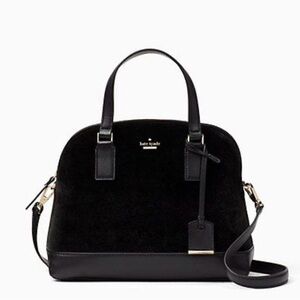 kate spade Black Velvet & Leather Dome Satchel with Gold Hardware